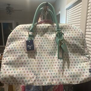 Roller Rabbit Mint-Handled Multicolor Heart Print Travel Bag